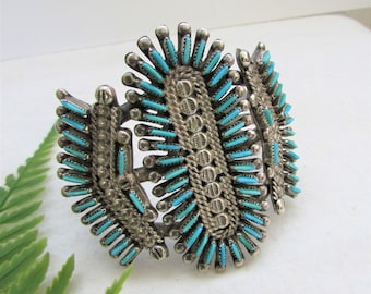 Zuni sterling silver & Turquoise needlepoint cuff bracelet-signed