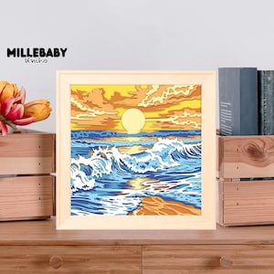 Scatola portaoggetti con motivo tramonto e spiaggia in formato SVG per progetti fai da te con Cricut. Scatola portaoggetti perfetta per le decorazioni del giorno delle feste.