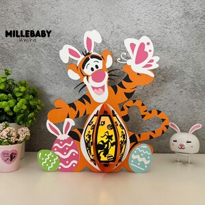 Lantaarn Tiger Easter Shadow Box SVG voor Cricut DIY-projecten, perfecte lantaarn voor paasversieringen.