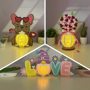 Pack 3 lantaarn Valentine 5 Shadow Box SVG voor Cricut DIY-projecten, perfecte lantaarn voor Valentijnsdagdecoraties.