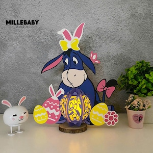 Lantaarn Easter Donkey Shadow Box SVG voor Cricut DIY-projecten, perfecte lantaarn voor paasversieringen.