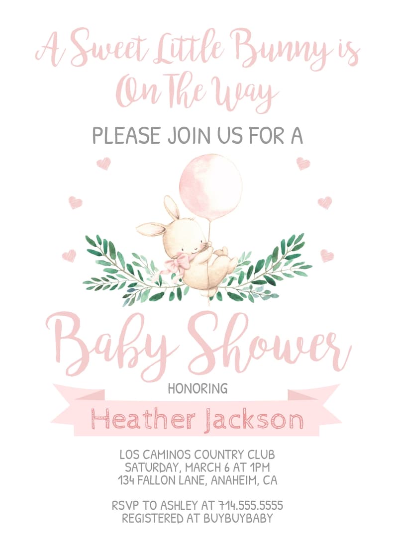 Little Bunny On The Way Baby Shower Girl Invitation Set | Etsy