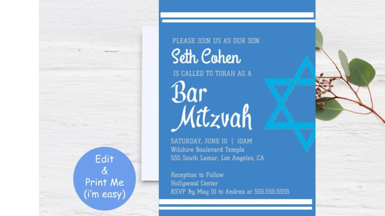 Bar Mitzvah Invitation INSTANT DOWNLOAD Editable Template - Etsy