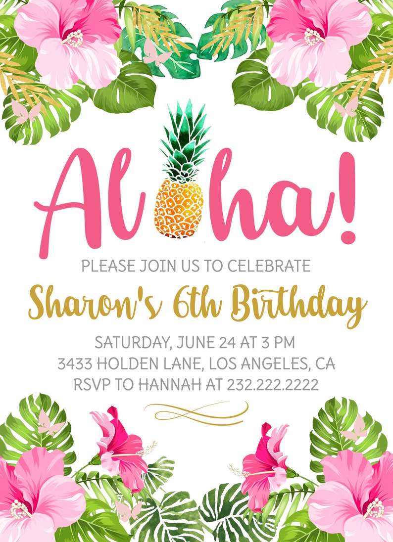Aloha Birthday Party Invitation Hawaiian Luau Invite Etsy Aloha Birthday Party Invitation Hawaiian Luau Invite Etsy