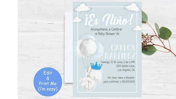 Es Niño Invitación Baby Shower Invite Template King Crown Etsy