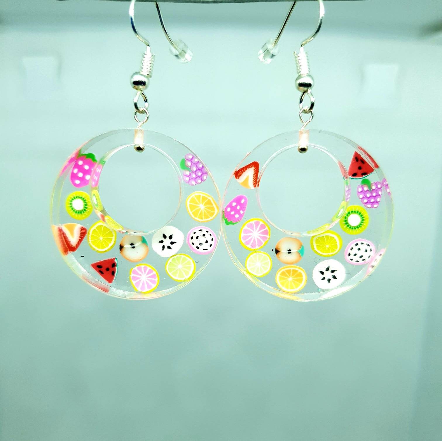 Colourful Fruit Slice Hoop Earrings Etsy UK