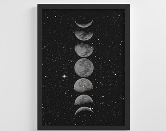 Cosmic Lunar Moon Phases Frameless Poster Nature Space Art Print Stylish Modern Home Wall Art Nursery Decoration Living Room | IC239