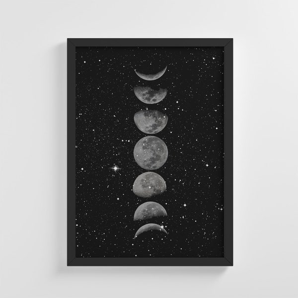 Cosmic Lunar Moon Phases Frameless Poster Nature Space Art Print Stylish Modern Home Wall Art Nursery Decoration Living Room | IC239