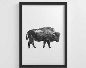 Urban Bison Silhouette Nature Animal Print Frameless Poster Illustration Art Print Home Wall Art Nursery Decor Perfect Gift | IC38