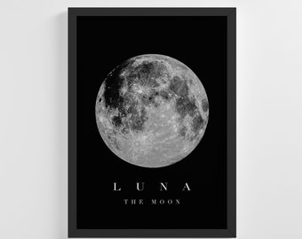 Black Luna The Moon Space Frameless Poster Nature Space Art Print Stylish Modern Home Wall Art Nursery Decoration Living Room | IC241