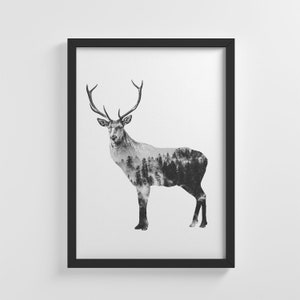 Wilde Rehe im Wald Silhouette Natur Tierdruck rahmenlose Poster Illustration Kunst Druck Home Wandkunst Kinderzimmer-Dekoration-Geschenk | IC36