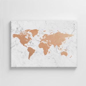 White Marble World Map Large Canvas Illustration Art Print Stylish Home Decoration Wall Art Nursery Decor Living Room | IC70