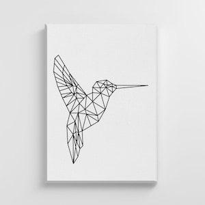 Black Geometric Hummingbird Bird Animal Print Large Canvas Illustration Art Print Home Wall Art Nursery Decor Perfect Gift | IC29