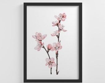 Pink Watercolor Cherry Sakura Blossoms Frameless Poster Nature Art Print Stylish Home Decoration Wall Art Nursery Decor Living Room | IC164