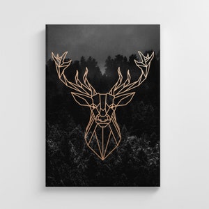 Geometrische Forest herten aquarel dier afdrukken groot Canvas illustratie Art Print huis Wall Art kwekerij Decor perfecte Gift | IC11