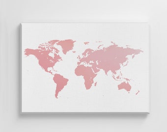 Rosa mínimo mapa del mundo grande lienzo ilustración arte imprimir elegante hogar decoración pared arte vivero decoración sala de estar IC83
