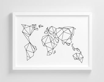 Mappemonde géométrique minimal Frameless affiche Illustration impression d’Art élégant décoration Art mural chambre d’enfant Decor salon | IC66