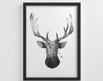 Forest Deer Silhouette Animal Print Frameless Poster Illustration Art Print Home Wall Art Nursery Decoration Perfect Gift | IC25