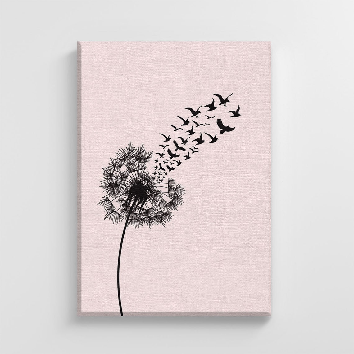 Pink Dandelion Flying Birds Large Canvas Nature Art Print Etsy