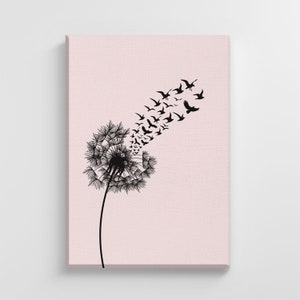 Pink Dandelion Flying Birds Large Canvas Nature Art Print Stylish Home Decoration Wall Art Nursery Decor Living Room | IC111