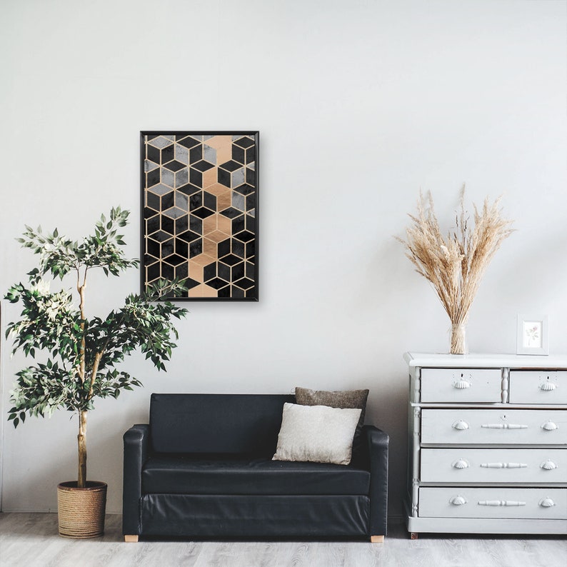 IC3 Geometric Black /& Gold Texture Cubes Watercolor Frameless Poster Art Print Home Wall Art Nursery Decor Perfect Gift