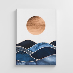 Abstract Sun & Sea Waves Watercolor Illustration Large Canvas Art Print Home Wall Art Nursery Decor Perfect Gift | IC4