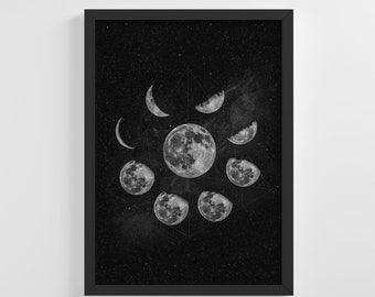 Moon Phases Circle Pattern Frameless Poster Nature Space Art Print Stylish Modern Home Wall Art Nursery Decoration Living Room | IC242