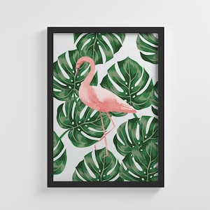 Tropical Flamingo hojas sin marco cartel naturaleza arte impresión elegante hogar decoración pared arte vivero decoración sala de estar / IC102