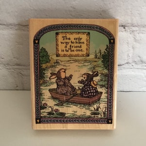 Holly Pond Hill To Have a Friend Rubber Stamp Boating Bunnies Rabbits Susan Wheeler