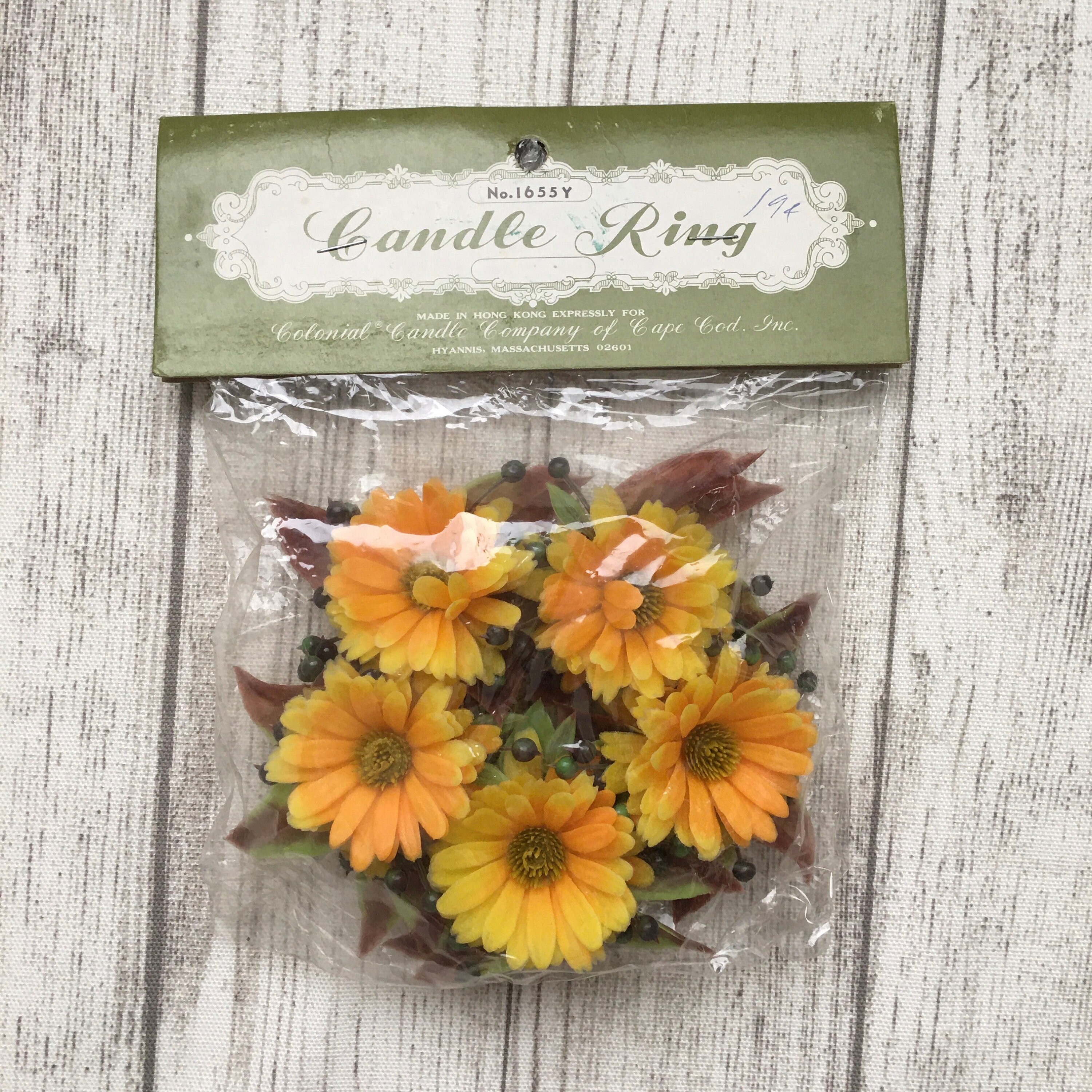 Vintage Artificial Flower Candle Ring Yellow Daisies Colonial Etsy