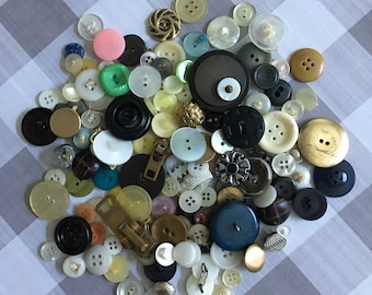 Vintage Sewing Button Lot Scoop of Assorted Craft Buttons Random Sizes Colors Shapes (Lot L)