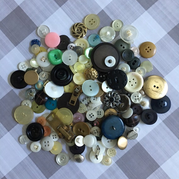 Vintage Sewing Button Lot Scoop of Assorted Craft Buttons Random Sizes  Colors Shapes lot L 