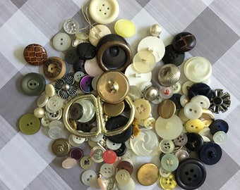 Vintage Sewing Button Lot Scoop of Assorted Craft Buttons Random Sizes Colors Shapes (Lot H)