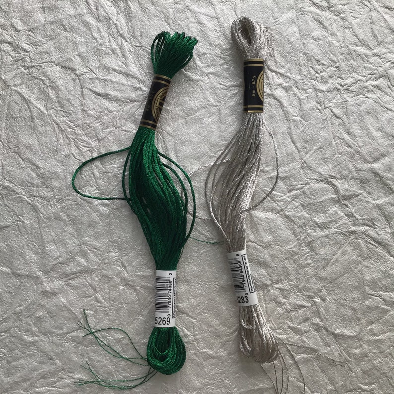 DMC Embroidery Floss Lot 5283 Silver 5269 Green Light Effects Etsy