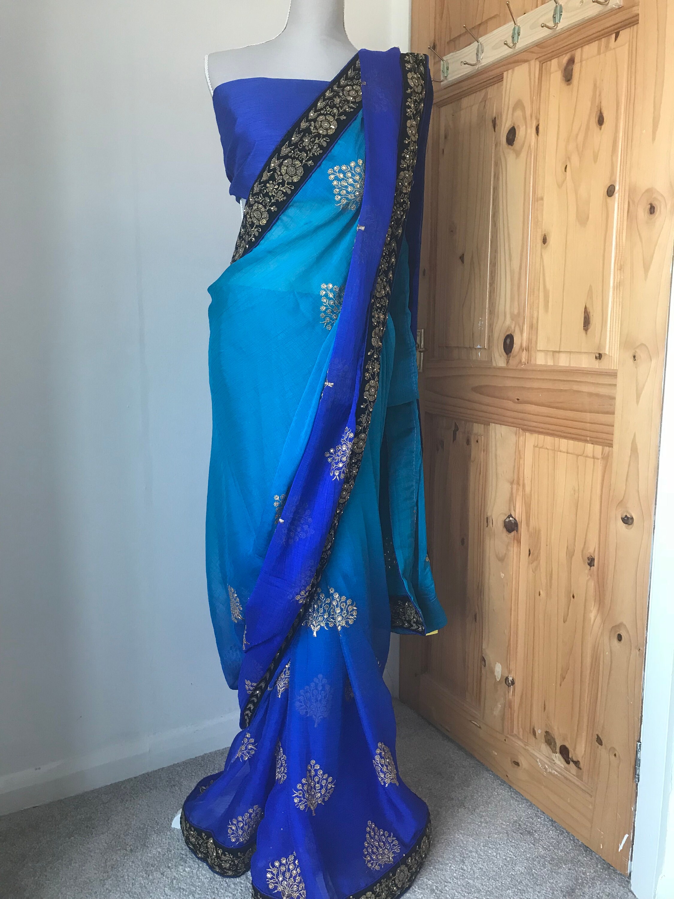 ROYAL BLUE SAREE - Etsy