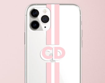 Custom Initial Stripe on Clear iPhone Case iPhone X XS Xr Max 8 Plus 7 Plus 11 Pro Max Cover Nude Monogram Name Personalised Monogram Case