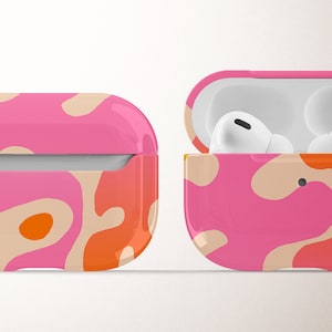 Retro 70's Lava Pattern Apple Air Pods Case, Hard Plastic Bright Sunset Colors Airpods Pro Case with Carabiner Keychain