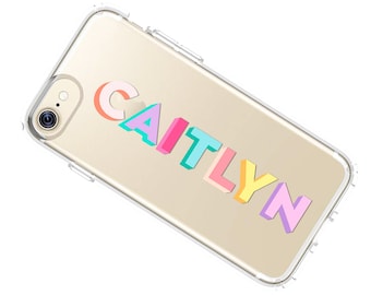 Personalised Rainbow Dropshadow Text Name Clear Phone Case iPhone X XS Xr Max 8 Plus 7 6 6S Cover TPU Best Selling Custom Monogram