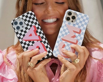 Monogram Checkerboard Large Initial iPhone Case iPhone 12 Case Custom iPhone 13 Pro Case iPhone 11 Case iPhone XS 8 7 Plus XR