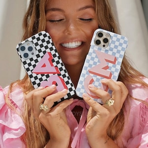 Monogram Checkerboard Large Initial iPhone Case iPhone 12 Case Custom iPhone 13 Pro Case iPhone 11 Case iPhone XS 8 7 Plus XR