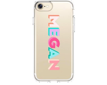Personalised Dropshadow Rainbow Text Name Clear Custom Phone Case iPhone X XS Xr Max 8 Plus 7 6 6S Protective TPU Custom Monogram