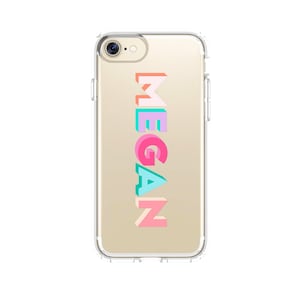 Personalised Dropshadow Rainbow Text Name Clear Custom Phone Case iPhone X XS Xr Max 8 Plus 7 6 6S Protective TPU Custom Monogram