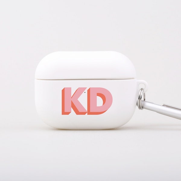 Personalised Apple Air Pods Case, Monogram Dropshadow Initial Protective Air pods Pro Case with Keychain Carabiner