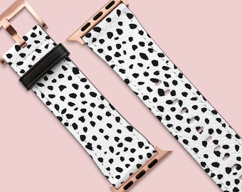 Apple Watch Strap, Black and White Animal Dots Band, Classy Dalmatian Cheetah Leopard Spots, Vegan Leather Watch Band, 38mm 40mm 42mm 44mm