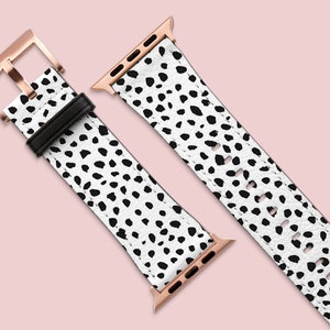 Apple Watch Strap, Black and White Animal Dots Band, Classy Dalmatian Cheetah Leopard Spots, Vegan Leather Watch Band, 38mm 40mm 42mm 44mm image 1