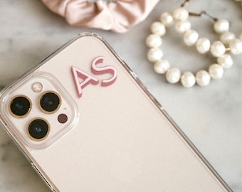 Corner Initials iPhone Case Pink Nude Custom Monogram iPhone 12 Pro 11 Pro Max 7 8 Plus XR XS Max Case Personalized Script Name on Case