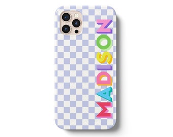 Rainbow Monogram Checkerboard iPhone Case iPhone 12 Case Custom iPhone 13 Pro Case iPhone 11 Case iPhone 14 Case iPhone XS 8 7 Plus XR