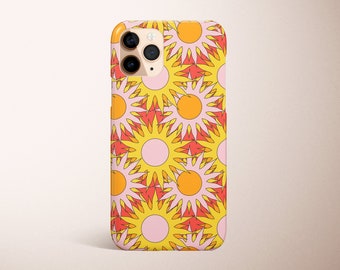 Retro Fire Sun Phone Case, 70's 80's Pattern Phone Case, Vintage Summer Vibe Protective Phone Cover, iPhone 7 8 XR X XS Max 11 12 13 Pro Max