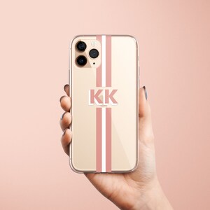 Beige Stripe Small Initial iPhone Case, Two Tone Preppy Chic, Monogram Case Magsafe Cover Fits iPhone 12, 13, 14, 15, 16, 17 Pro/Pro Max