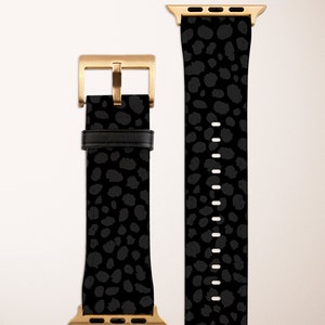 Black Cheetah Spots Apple Watch Strap, Black and Gray Animal Polka Dots Band, Leopard Print, Vegan Leather Watch Band, 38mm 40mm 42mm 44mm